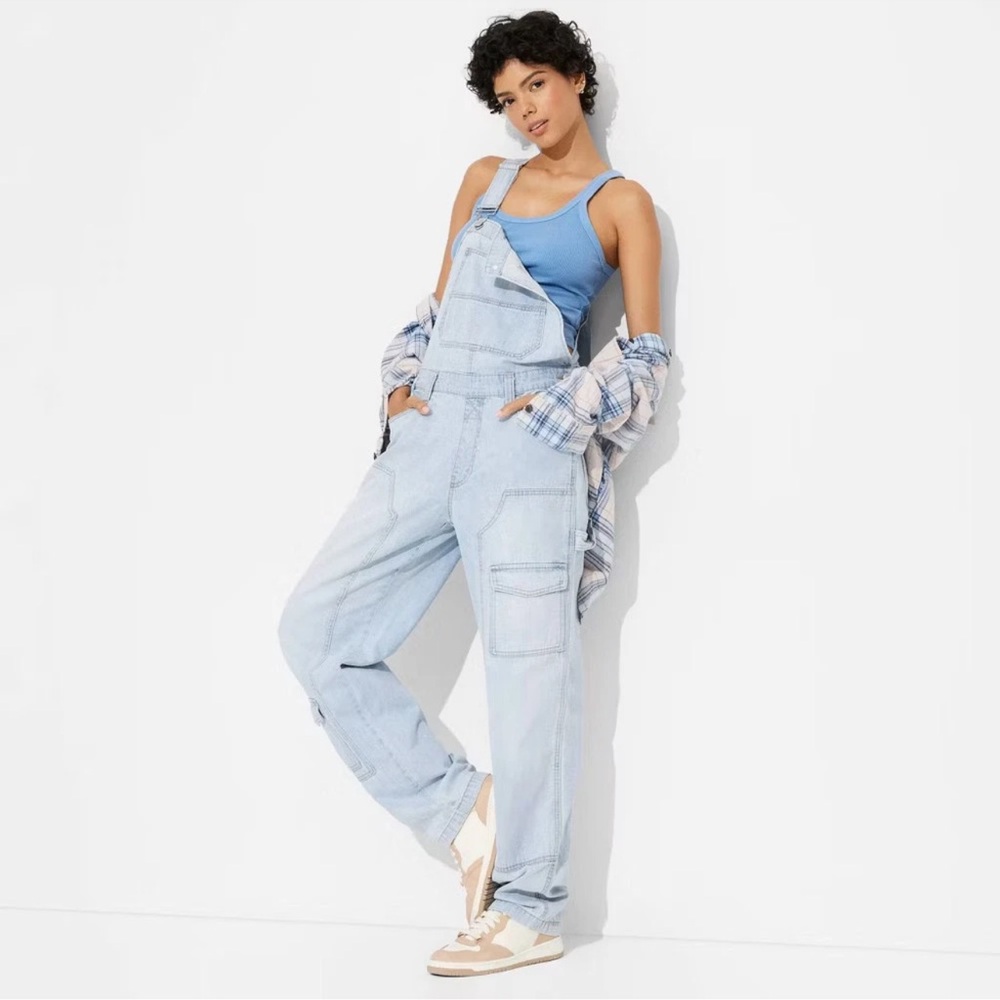 Women's Baggy Denim Overalls - Wild Fable Light Wash M